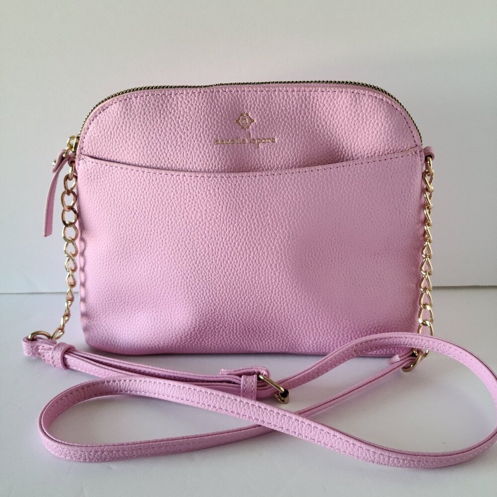 NANETTE LEPORE DOME CROSSBODY FAUX PEBBLED LEATHER IN DUSTY ROSE